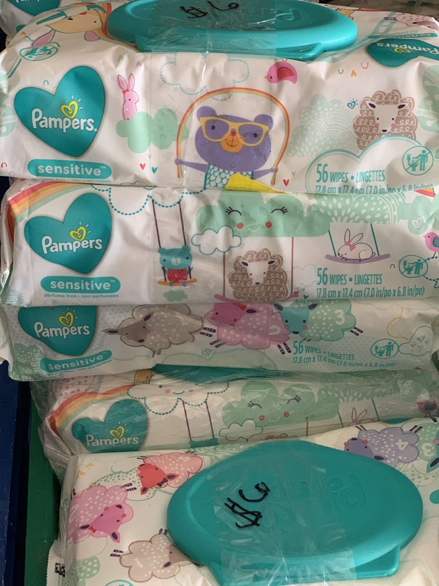 3 pack of pampers WIPES 56 count each $6 located by 7 avenue and broadway IHAVE A LOT