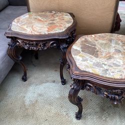 American Rococo Revival Mahogany Marble Turtle-Top Cocktail Table ( 2 Avail ) $550 OBO! 