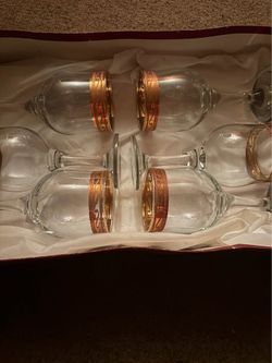 Vintage Cristalleria F.lli Fumo Italian Crystal Wine Glasses - Set of 6 - Gold Rim - OBO