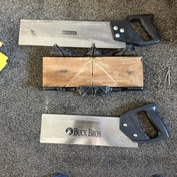 Vintage Stanley Mitre Box w/ 2 Back Saws