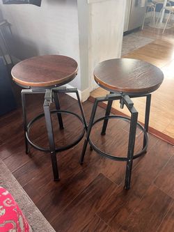 Set of 2 Industrial Adjustable Bar Stools