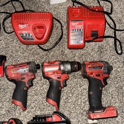 Miluakee Impacts, Drill, Batteries And Chargers 