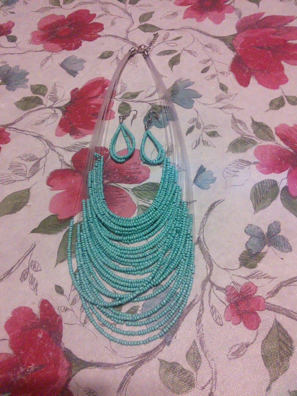 Turquoise Layered Necklace And Earrings Set