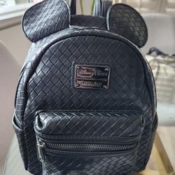 Disney Loungefly Woven Mickey Mouse Ears Mini Backpack, Black
