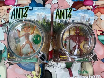 vintage 1998 DreamWorks Antz action figures manufactured by Playmates, featuring the character Z and his best friend Weaver.