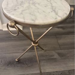 Pottery Barn Leila Marble End Table, Antique Brass Finish