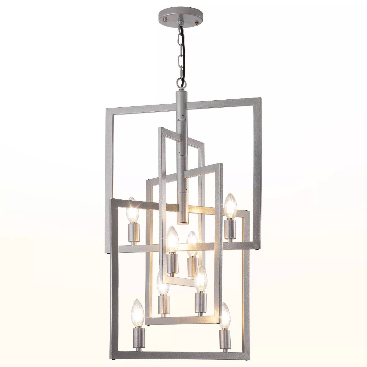 Modern Pendant Light Fixtures,Vintage 8-Light Farmhouse Chandeliers,Rectangle Hanging Island Light High Ceilings for Staircase, Hallway,Foyer