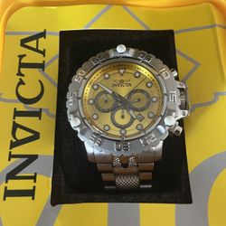 Mens New Rare Heavy Yellow & Silver Invicta Watch 