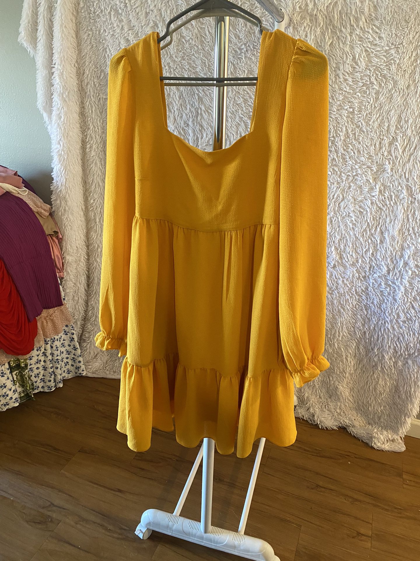 Yellow Square Neck Dress