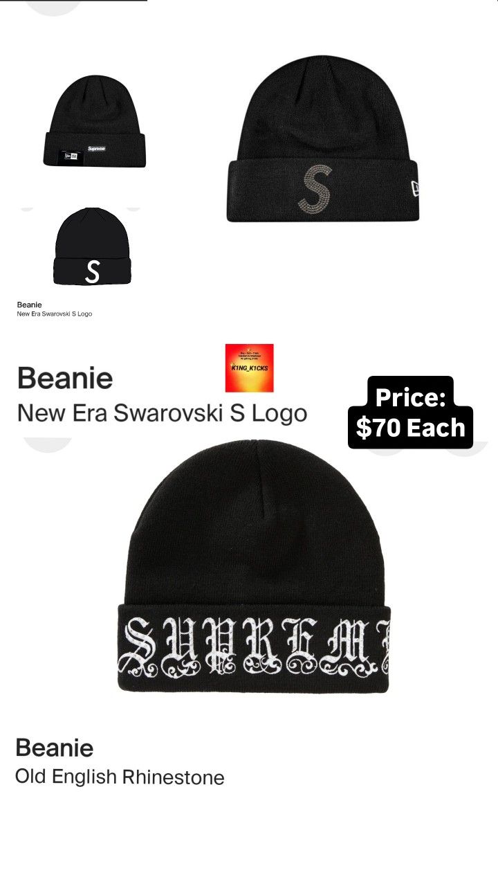 New Supreme Swarovski & Old English Rhinestone Beanie (Pick Up)