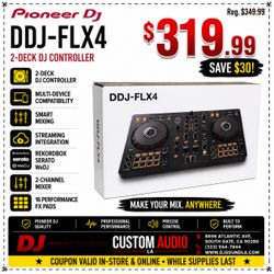 Pioneer DJ FLX4 2-Channel Mixer Rekordbox Serato WeDJ Controller Smartphone Labtop PC Mac Tablet iPad 16 Performance FX Pads DDJ-FLX4 🚨 Payment Optio
