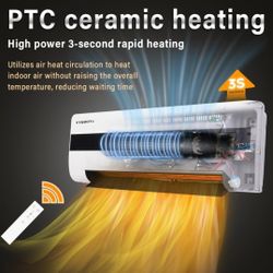 Wall Space Heater for Large Room 1500W PTC Ceramic Electric Heater 3s Fast Heating with Remote Control Electric Garage Heater Adjustable Thermostat Ti