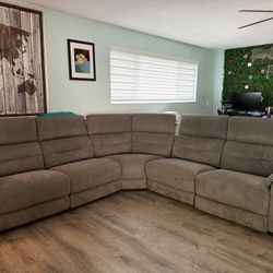 Gray Microfiber Electric Recliner Sectional 