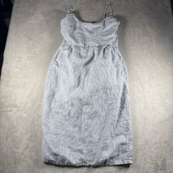 Quince 100% European Linen Scoop Neck Midi Dress Women’s S/M Blue Striped#1484