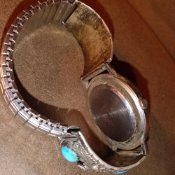 Lascala Sterling Turquoise Watch Signed Navajo Southwestern.