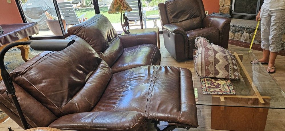 Leather Reclining Sofa And Chair