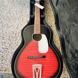 Vintage ORPHEUS SUNBURST Finish Acoustic Guitar With Les Paul Hard Case 