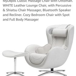 WHITE Leather Lounge Chair, with Percussive & Shiatsu Chair Massager, Bluetooth Speaker Full Body