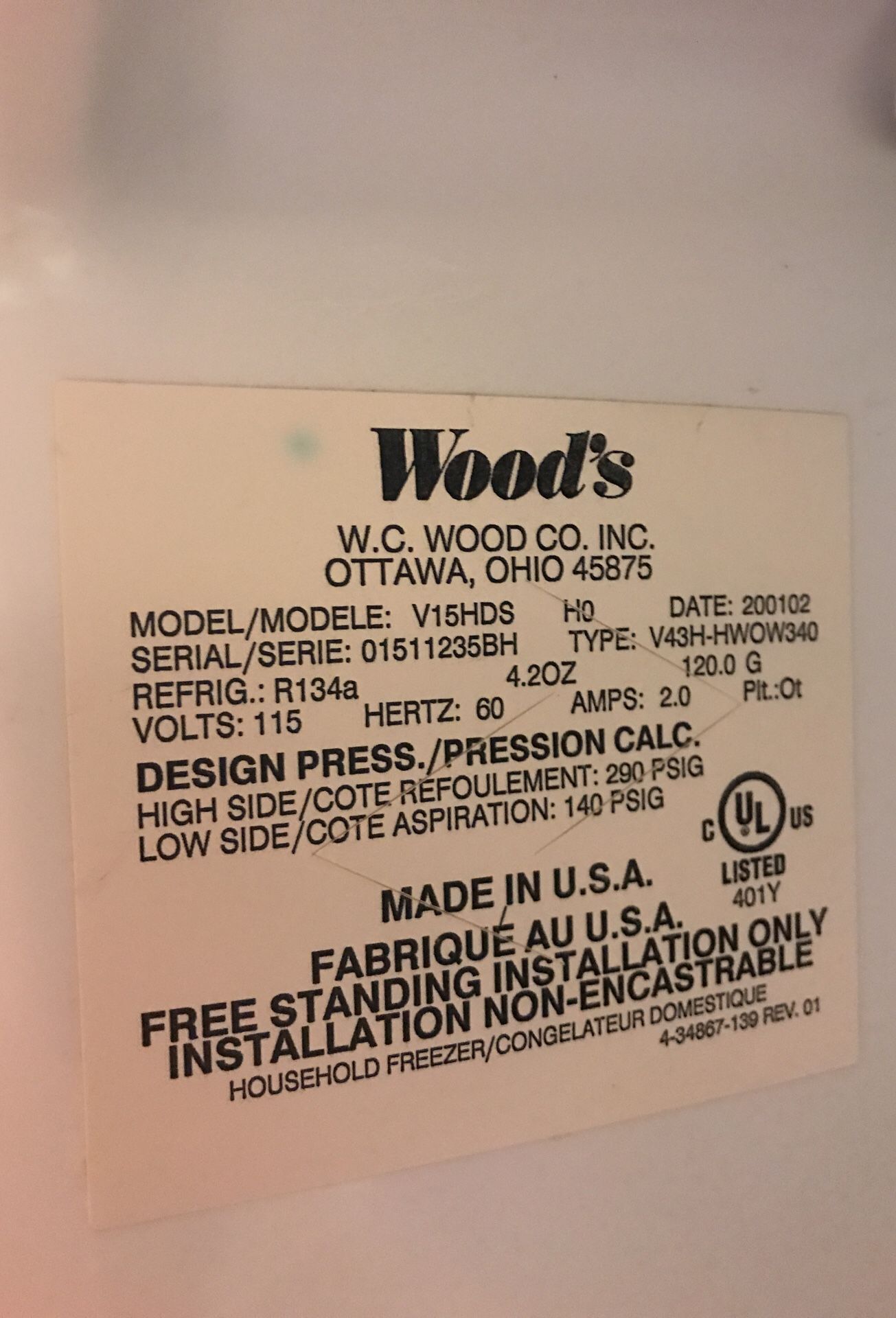 Woods Upright Freezer Model V15HDS for Sale in Yorkville, IL OfferUp