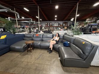 Leather sectional power recliner in grey