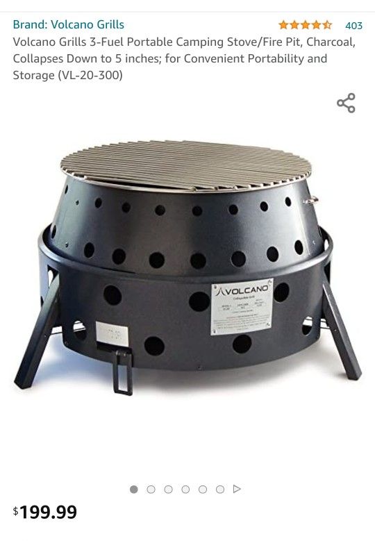 Volcano Grills 3-Fuel Portable Camping Stove/Fire Pit, Charcoal, Collapses Down to 5 inches; for Convenient Portability and Storage