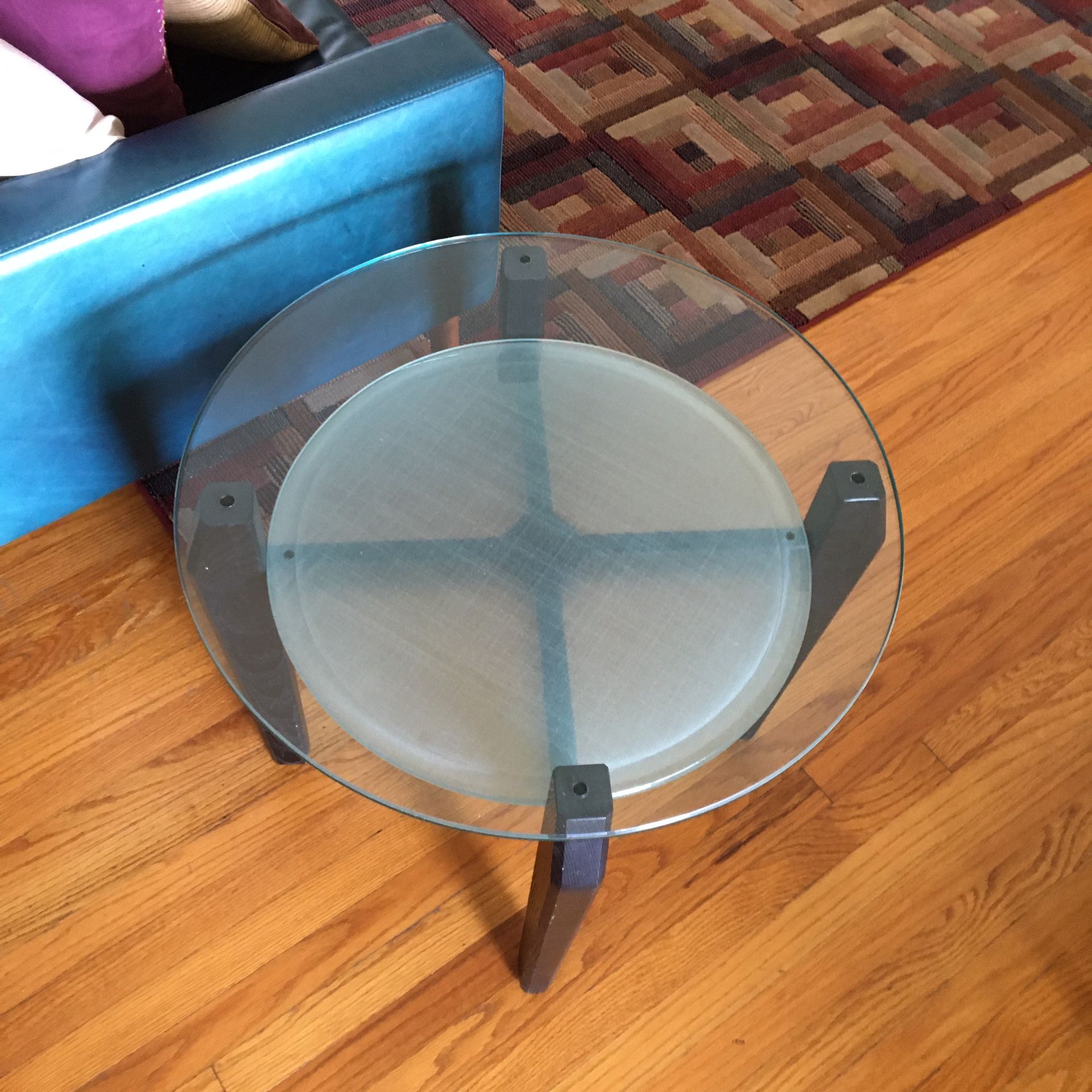 Pair of Round, glass end tables