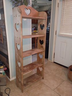 5 Shelf Shelving Unit Heart Cutouts Sides Unfinished Wood