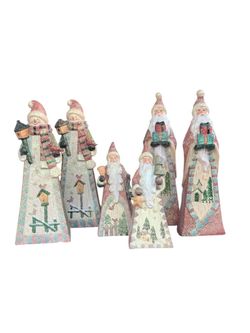 6 Piece Christmas Wooden Sparkle Figurines Set- Santa & Snowman Mixed Sizes Seasonal Holiday Décor