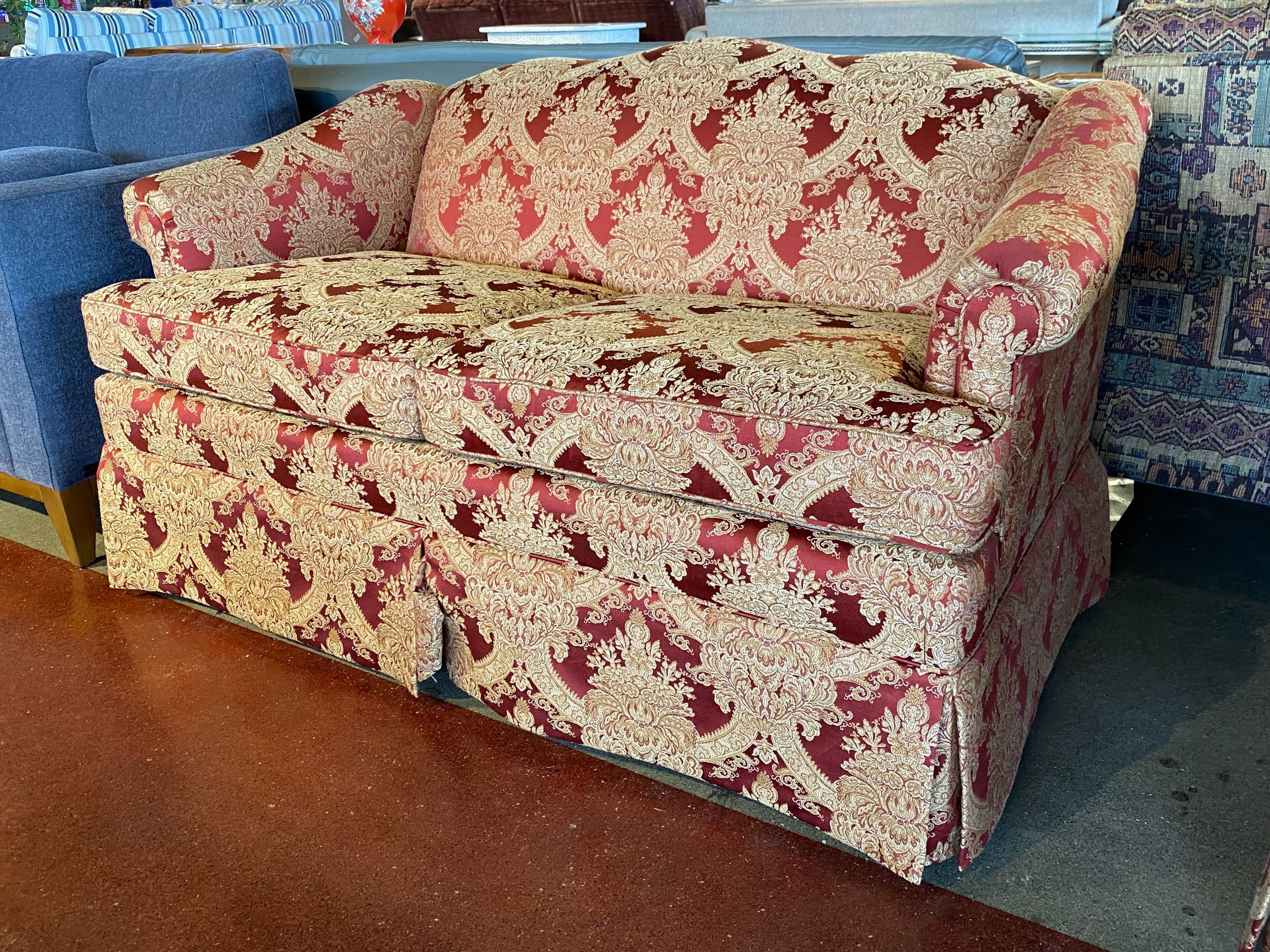 Crimson & Gold Floral Damask Loveseat on Wheels
