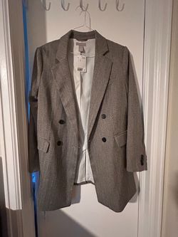 NWT H&M Womens Gray Herringbone Double Breasted Blazer Jacket Medium Oversized