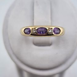 14k gold amethyst and diamond ring