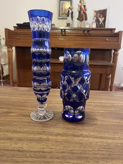 Cobalt Blue Cut to Clear Crystal Cristal Sud Tallado A Mano (NOT Czech)
