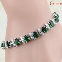Emerald green 925 sterling silver, 7 to 8 inch bracelet for women