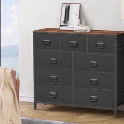 Dresser for Bedroom, Storage Organizer Unit with 9 Fabric Drawers, Chest of Drawers, Steel Frame, for Living Room, Entryway, Rustic Brown 