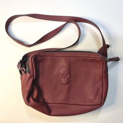 Red Leather Cross Body Bag With Skull