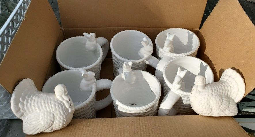 white ceramic Easter bunny basket mugs