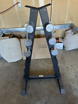 Two Tier Vertical Dumbbell Rack & Weights