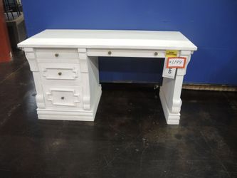 India Home "Pink City" Whitewash Wood Desk - 3-Drawer Solid Wood Office Desk - Floor Sample