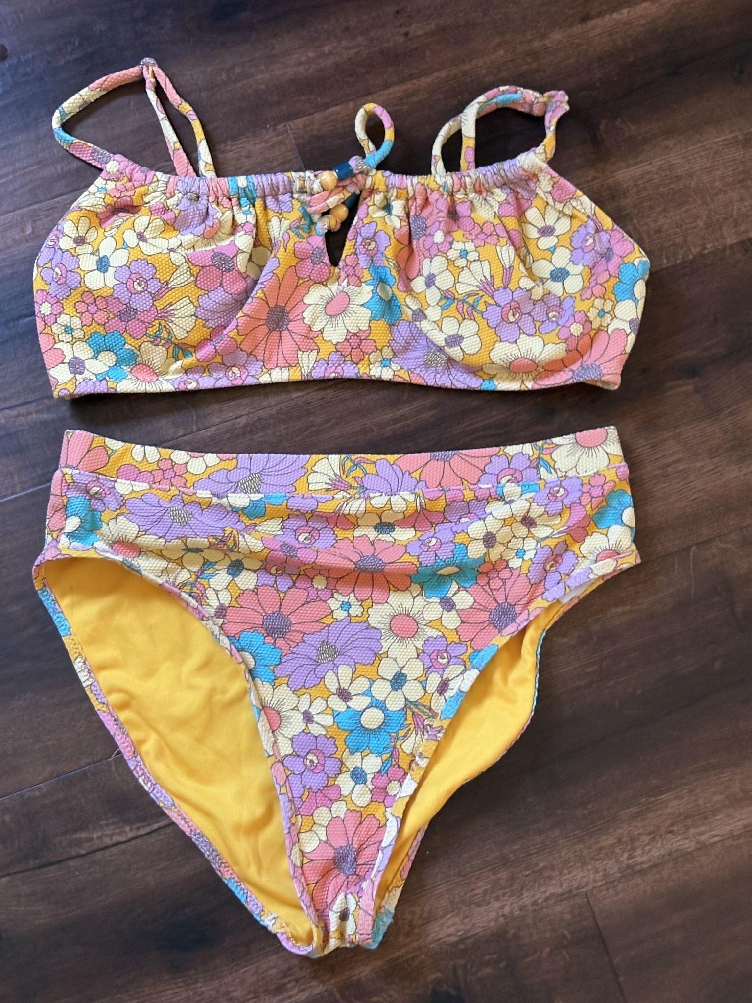 Floral Bikini Set in Yellow and Pink