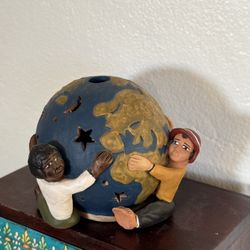 Terra Cotta Clay Globe with Children 4”