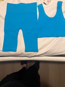 Blue Ribbed Seamless Workout Set