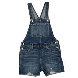 Old Navy Girls L (10-12) Jean Shortalls Overalls Romper Medium Wash Frayed Hem
