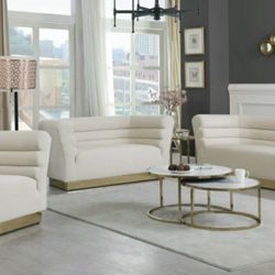 Bellini Velvet Cream Living Room Set

