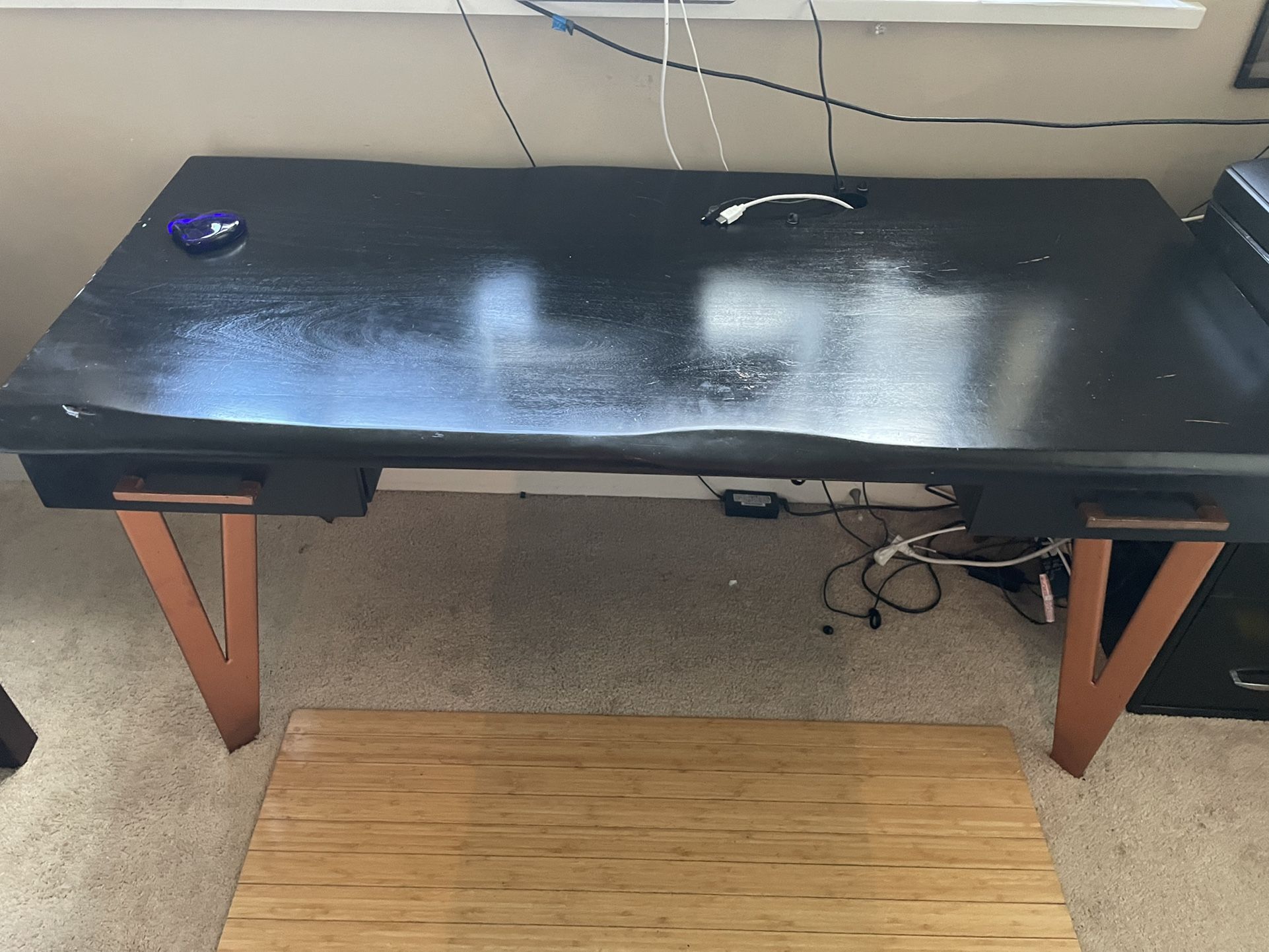 Solid African Blackwood Desk W/ Bronze Iron Legs