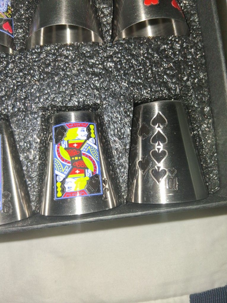 Metal Playing Card Shot Glasses And Metal Opener