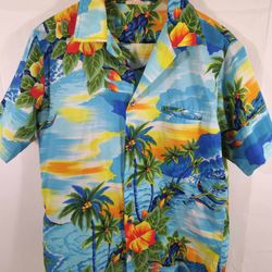 Men’s Islander  Hawaiian Printed Shirt Collared short Sleeve pocket (Size: M)