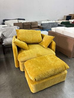 Oversized Swivel Accent Chair with Ottoman Set, Upholstered 360° Swivel Barrel Chair and A Half with Ottoman, Extra Wide Seat Lounge for Living