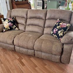 Beautiful Elegant Upscale Luxury Double Recliner Sofa With Pull Out Cup holders 