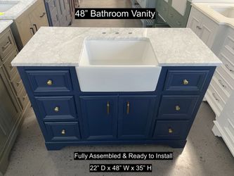 48" Bathroom Vanity with Carrara Marble Countertop & Solid Wood & Plywood Cabinet #3447