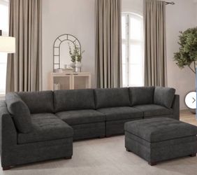Thomasville Tisdale Modular Sectional 6-piece Dark Gray with Storage Ottoman